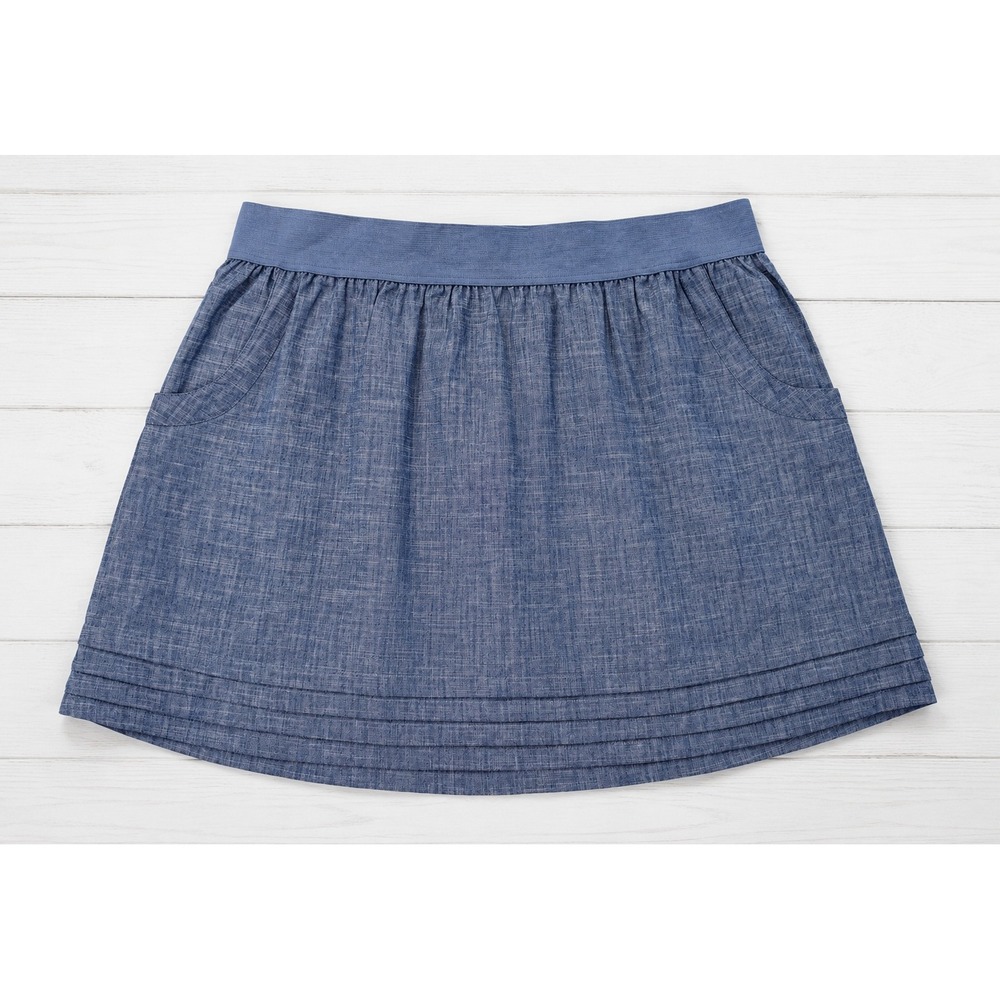 Vanity Blue Cotton Chambray Mini Skirt Elastic Waist Pockets Coastal Preppy XL